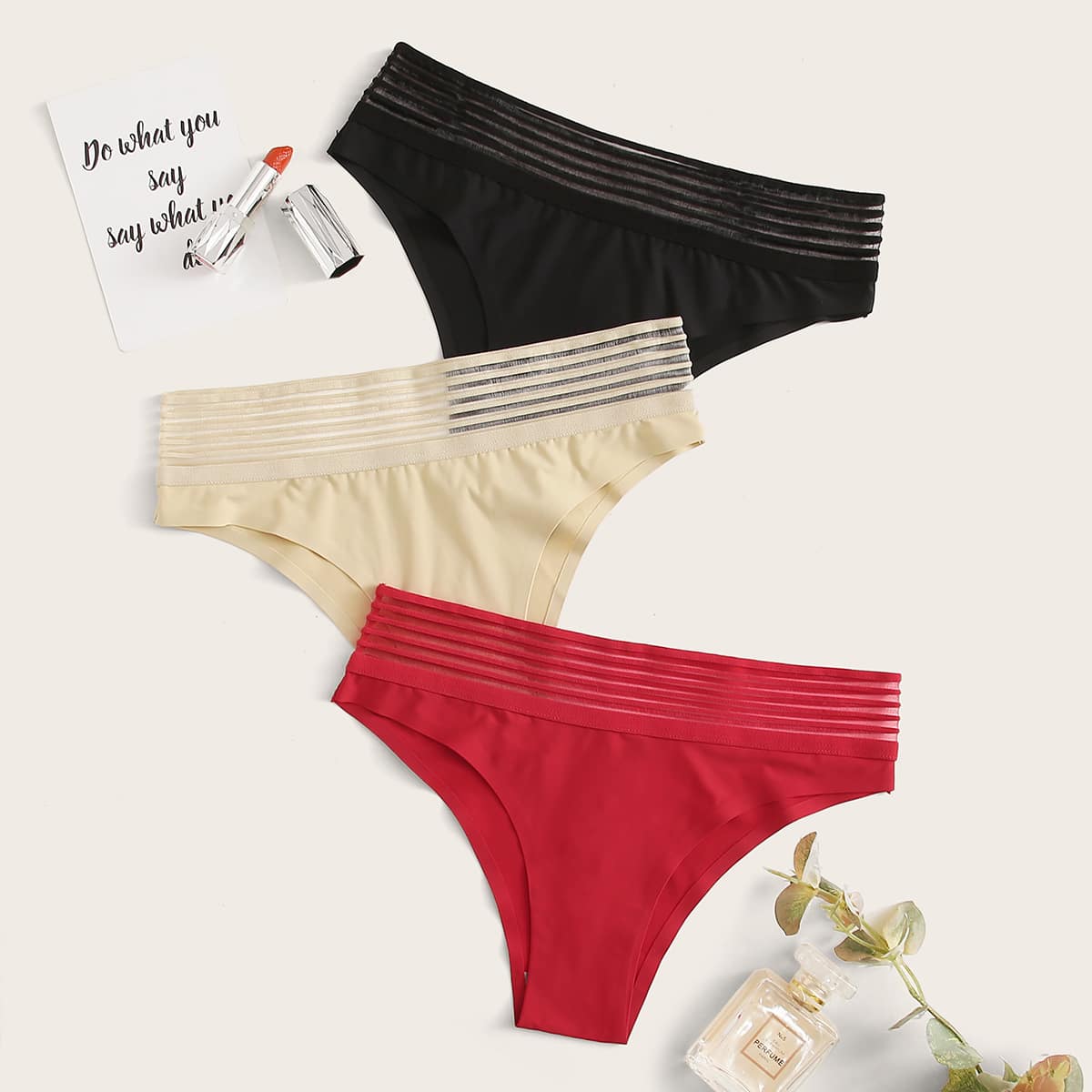 

3pack Striped Mesh Panty Set, Multicolor