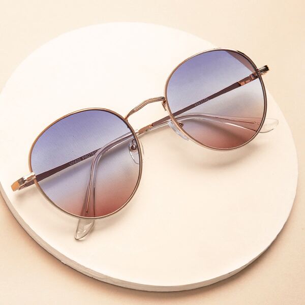 

Ombre Colored Metal Frame Circle Sunglasses, Multicolor