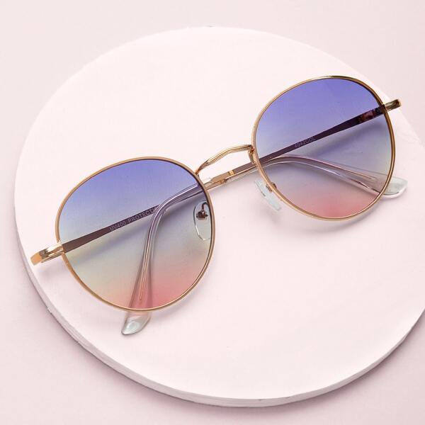 

Ombre Colored Metal Frame Circle Sunglasses, Multicolor