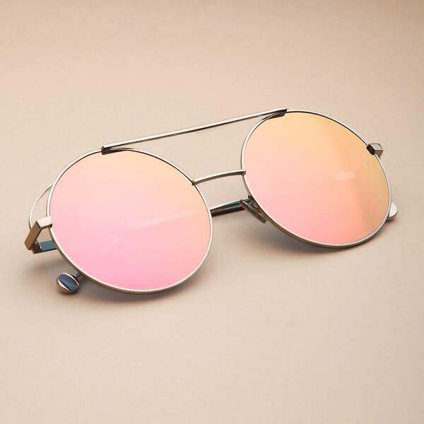 

Circle Lens Metal Aviator Sunglasses, Pink