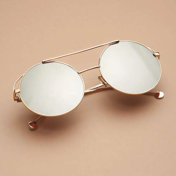 

Circle Lens Metal Aviator Sunglasses, Silver