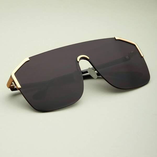 

Metal Accents Large Retro Square Sunglasses, Black