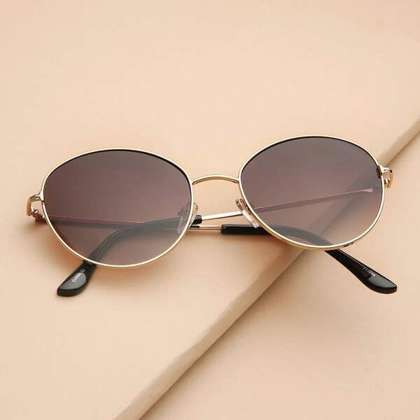 

Circle Lens Metal Aviator Sunglasses, Brown