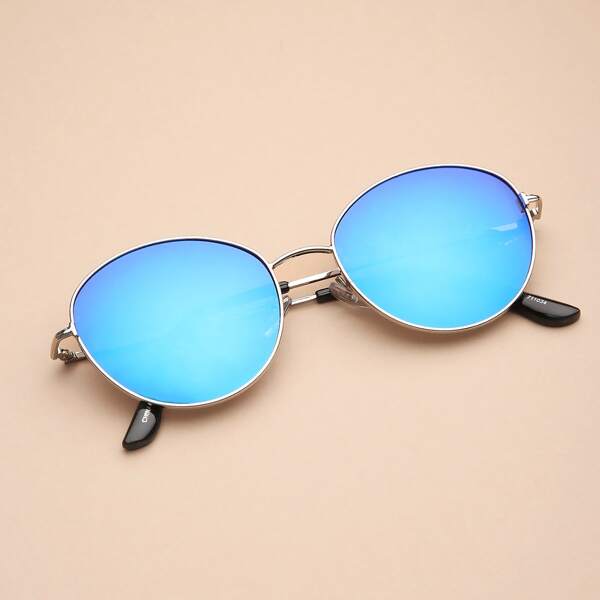 

Circle Lens Metal Aviator Sunglasses, Blue