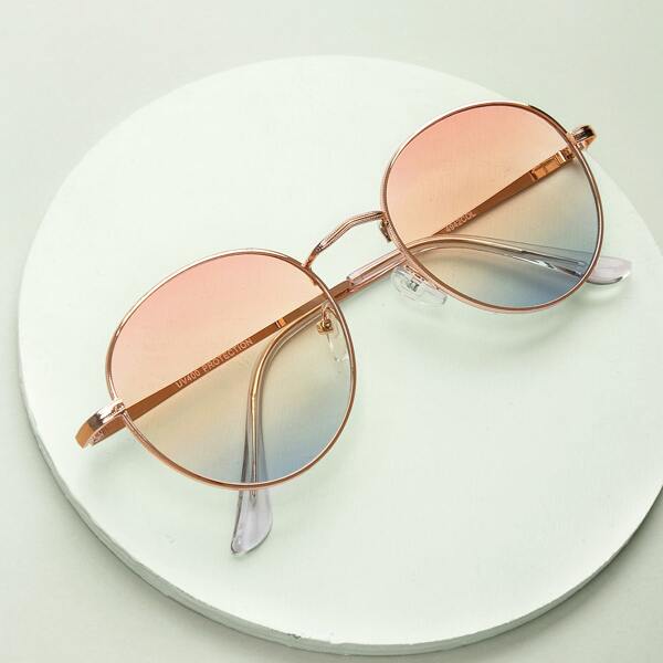 

Ombre Colored Metal Frame Circle Sunglasses, Multicolor