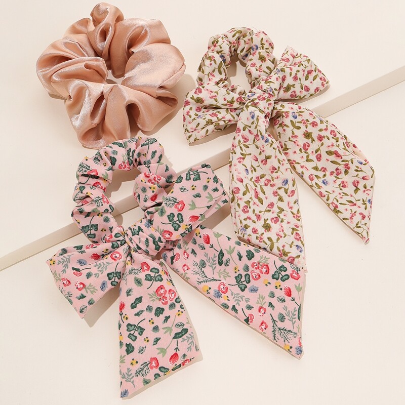 

3pcs Floral Pattern Scrunchie Scarf, Multicolor