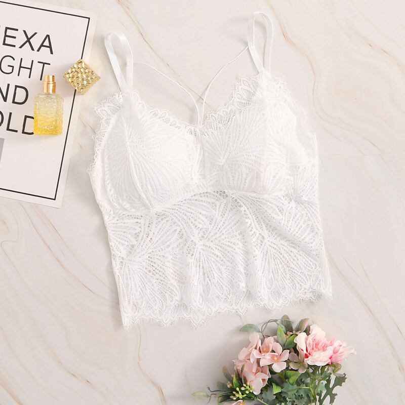 

Floral Lace Harness Bralette, White