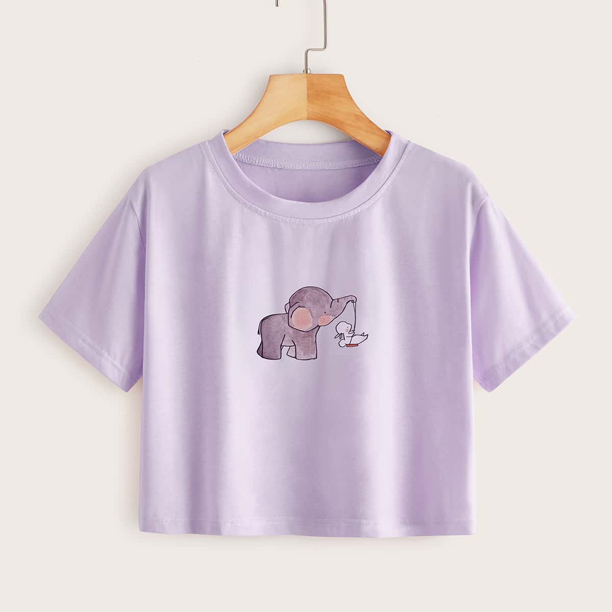 

Elephant Graphic Crop Boxy Tee, Purple