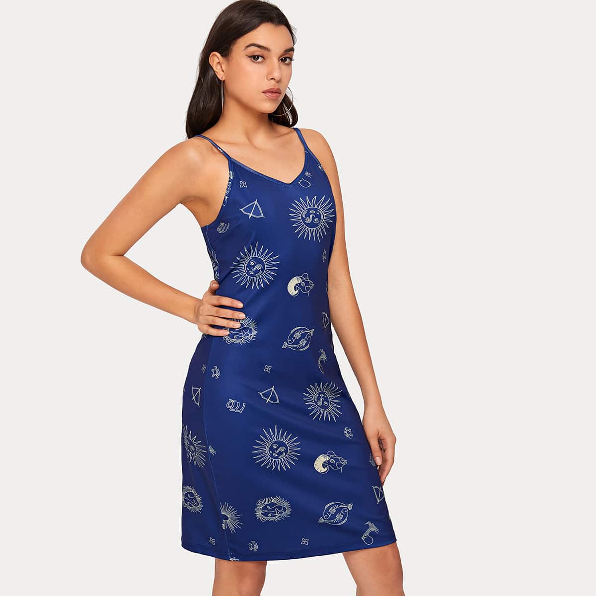 

Graphic Print Cami Dress, Blue