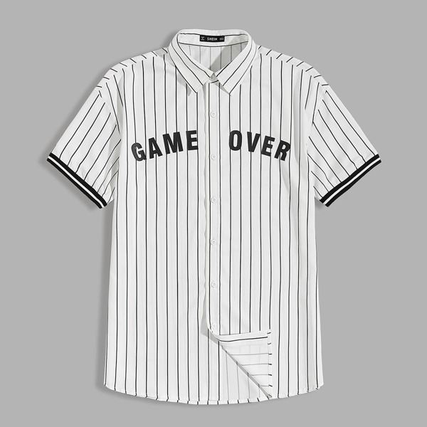 

Men Slogan Graphic Striped Shirt, White
