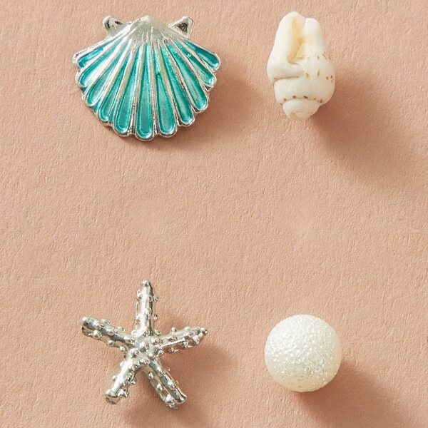 

4pcs Shell & Starfish Shaped Stud Earrings, Multicolor