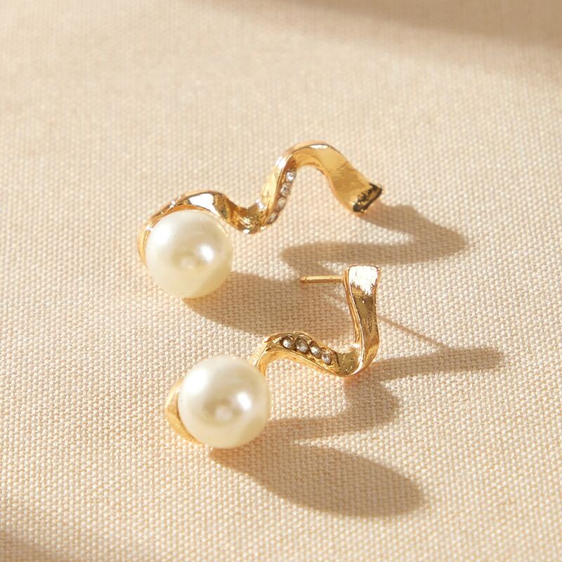 

1pair Faux Pearl Decor Earrings, Gold