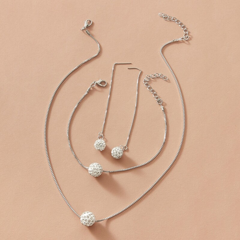 

4pcs Rhinestone Engraved Ball Decor Jewelry Set