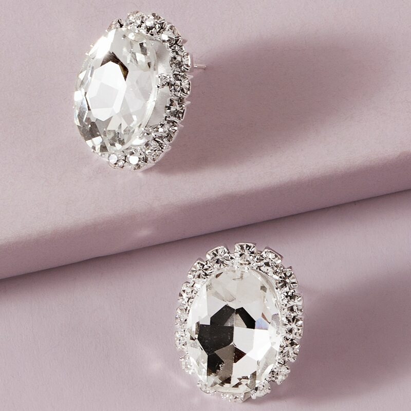 

1pair Gemstone Decor Stud Earrings, Silver