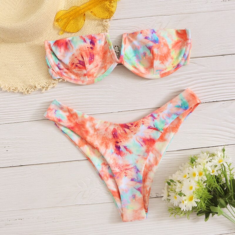 

Tie Dye V Wired High Leg Bikini Swimsuit, Multicolor