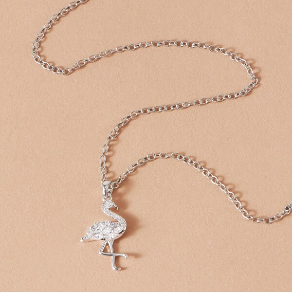 

Ожерелье с подвеской фламинго и стразами 1шт, Серебряные