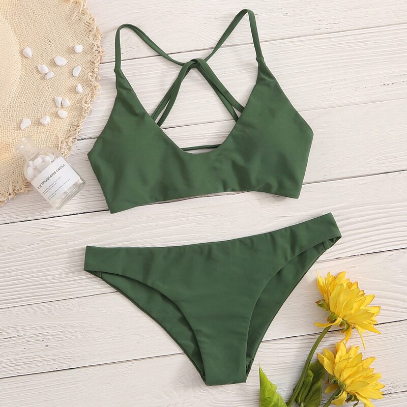

Crisscross Low Rise Bikini Swimsuit, Army green