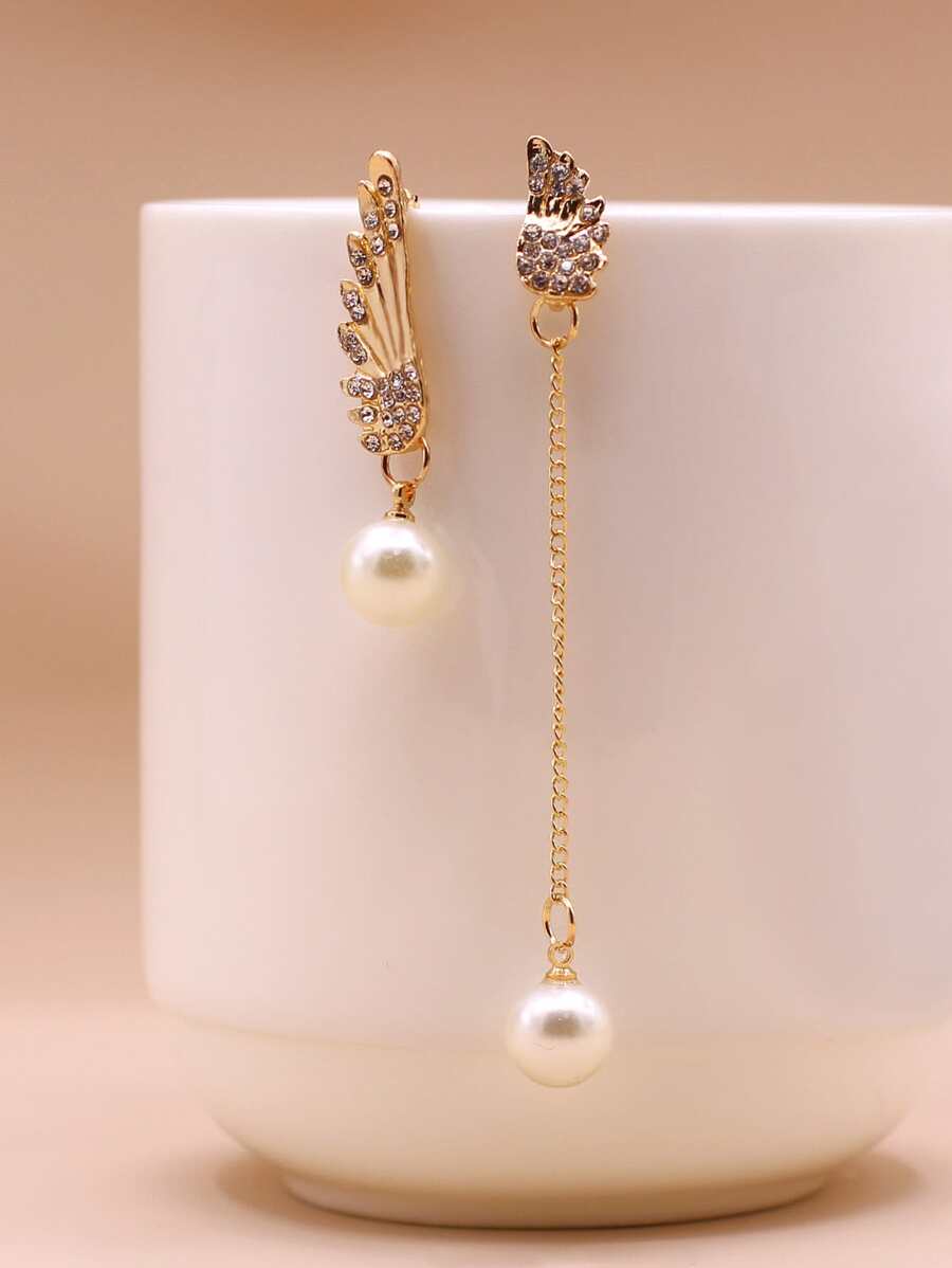 1 đôi Đồ trang trí Rhinestone Cánh & Đồ trang trí Ngọc Trai giả Thả hoa tai - Nhiều màu - Xem 1