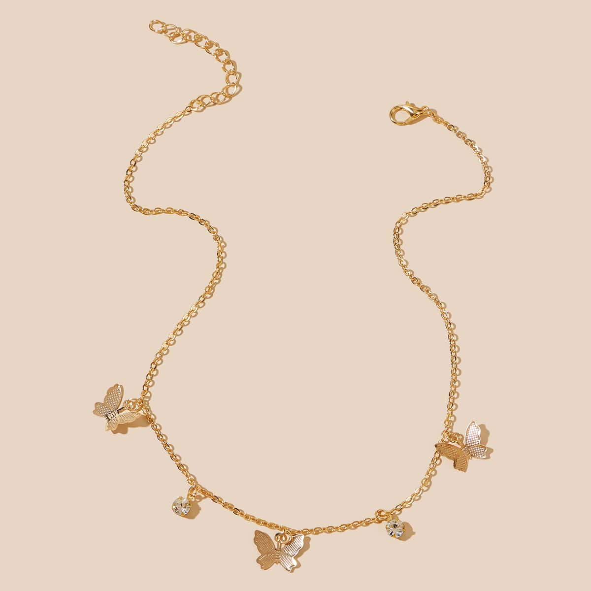 

1pc Butterfly & Rhinestone Chain Choker, Gold