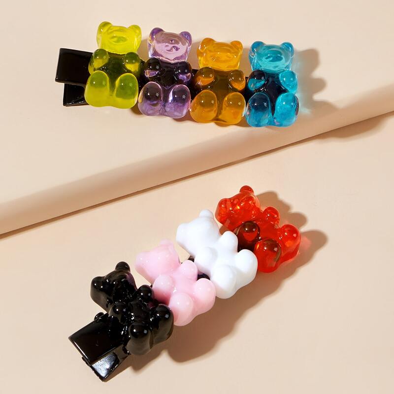 

2pcs Clear Bear Hair Clip, Multicolor