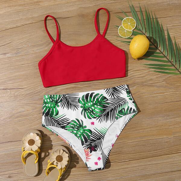 

Girls Tropical High Waisted Bikini Swimsuit, Multicolor