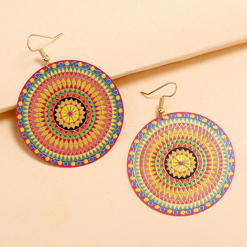 

1pair Colorful Round Drop Earrings, Multicolor