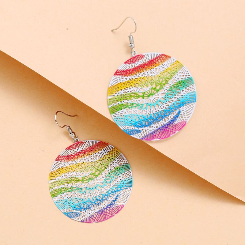 

1pair Color Block Round Drop Earrings, Multicolor