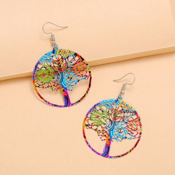 

1pair Hollow Out Tree Design Drop Earrings, Multicolor