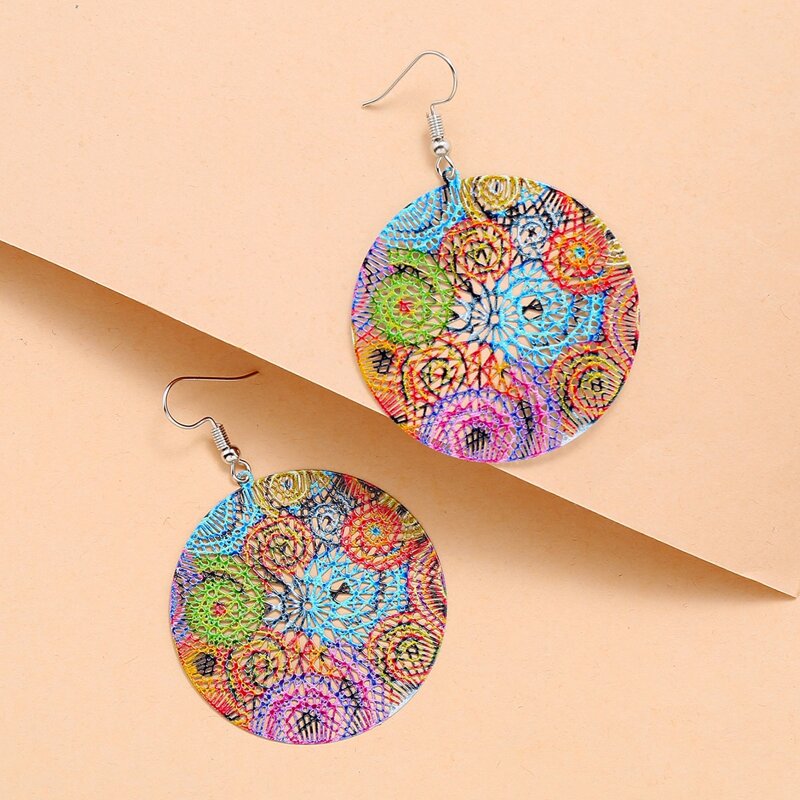 

1pair Colorful Round Drop Earrings, Multicolor