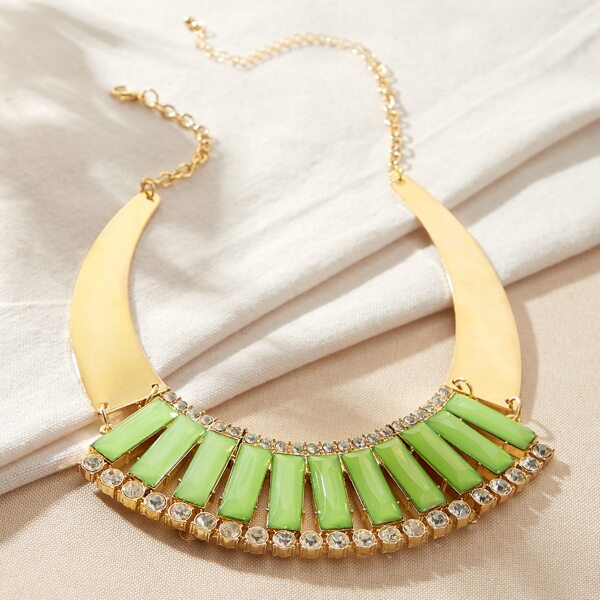 

1pc Gemstone Engraved Necklace, Multicolor