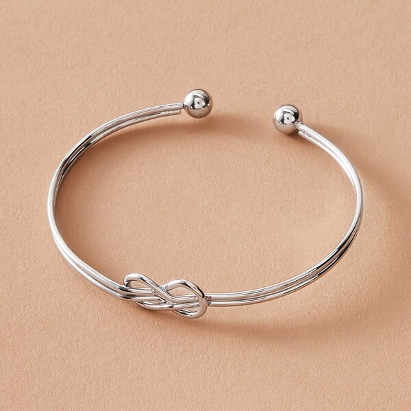

1pc Bow Decor Cuff Bangle, Silver