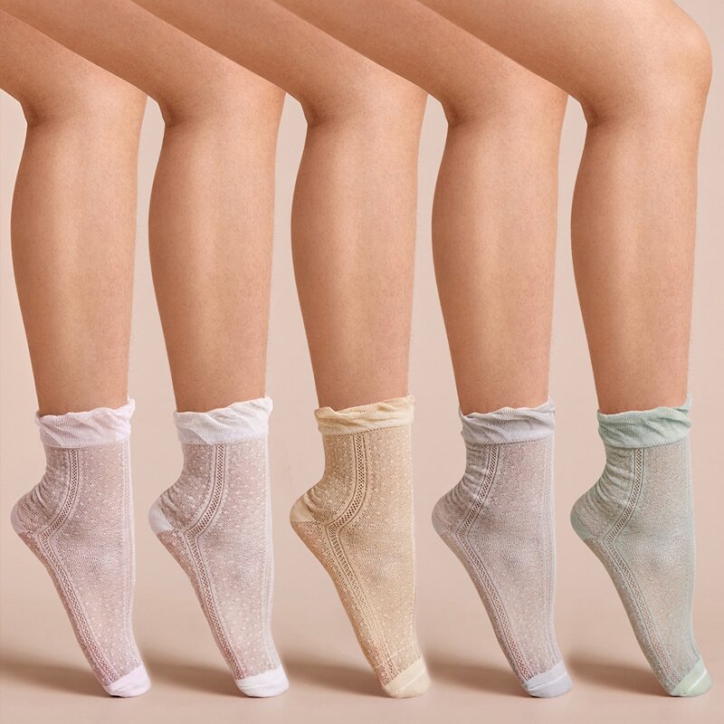 

5pairs Solid Hollow Out Socks, Multicolor