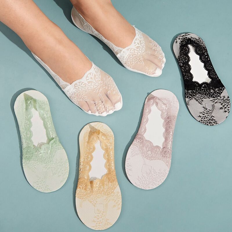 

5pairs Lace Invisible Socks, Multicolor