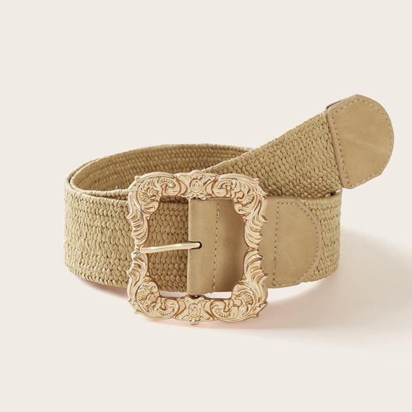 

Textured Buckle Woven Belt, Camel