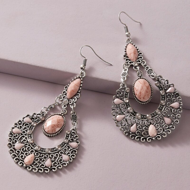 

1pair Vintage Tribal Drop Earrings, Multicolor