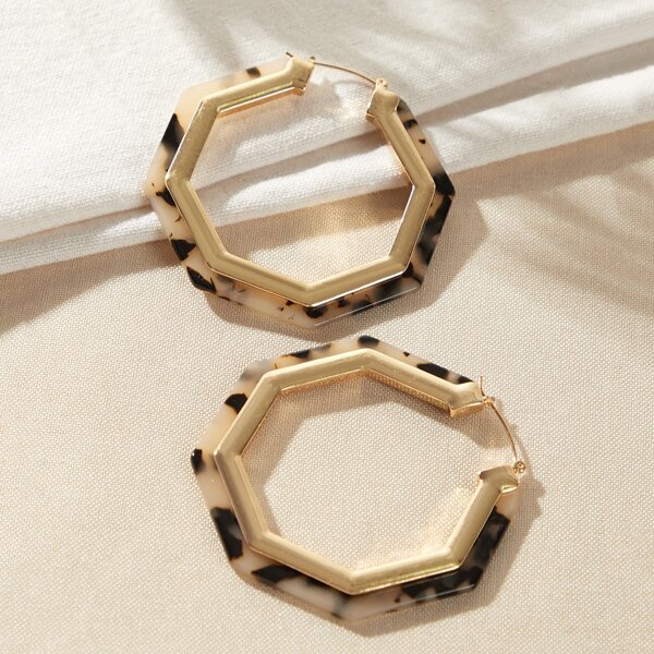 

1pair Metallic Geometric Hoop Earrings, Multicolor