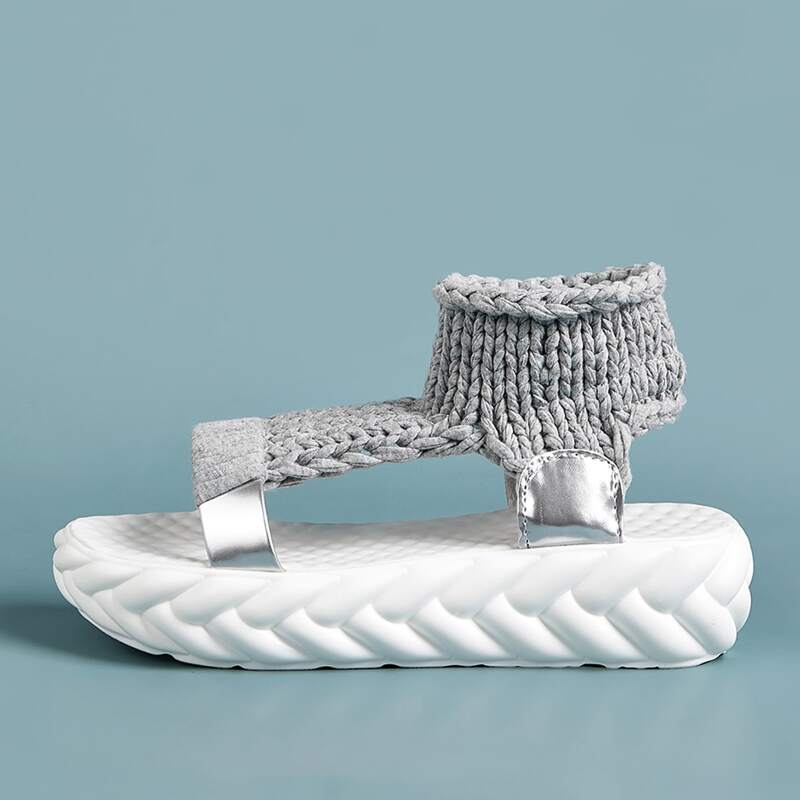 

Knit Strap Midform Sandals, Grey
