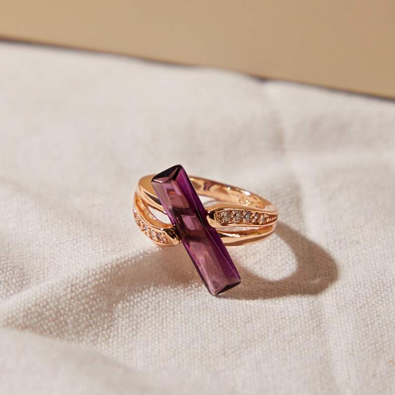 

1pc Gemstone Engraved Ring, Multicolor
