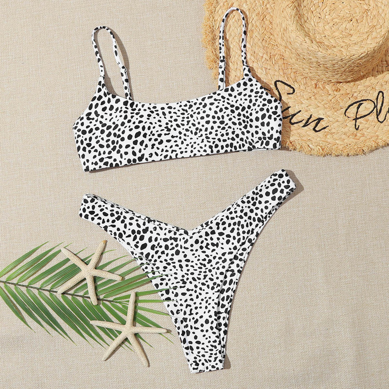 

Dalmatian High Leg Bikini Swimsuit, Black and white