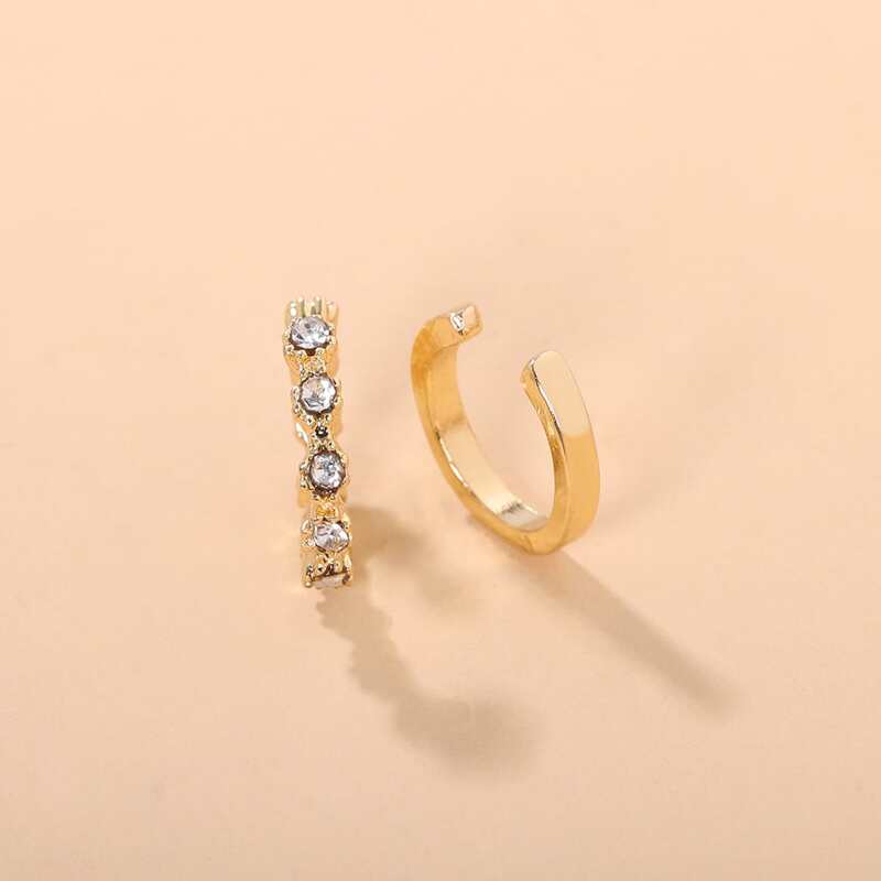 

1pair Rhinestone Decor Ear Cuff, Gold