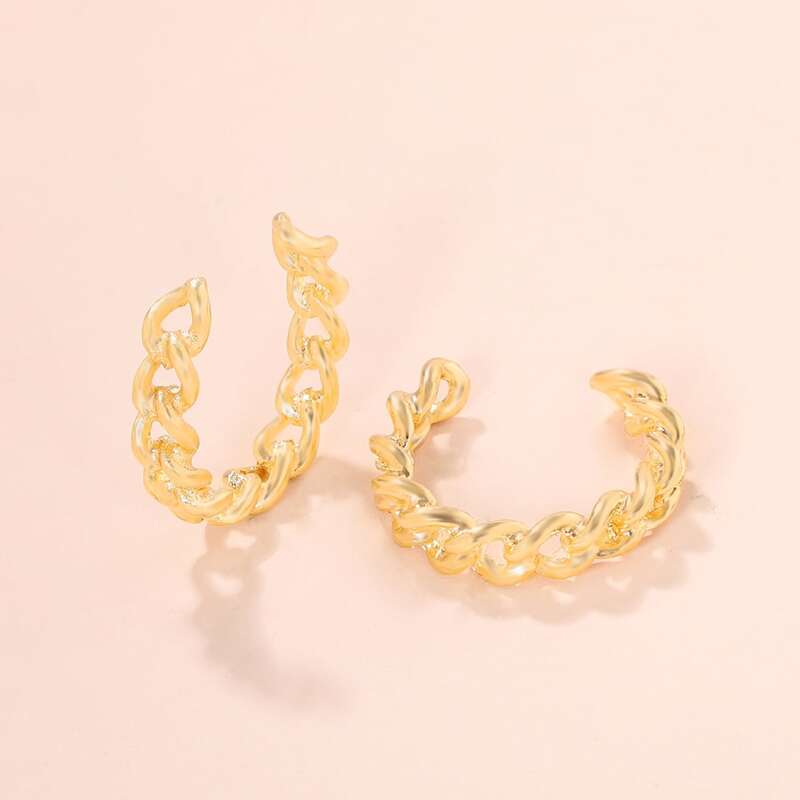 

1pair Chain Design Ear Cuff, Gold