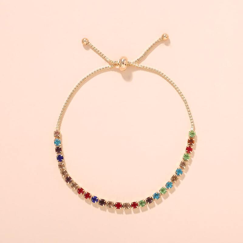 

1pc Colorful Rhinestone Decor Bracelet, Multicolor