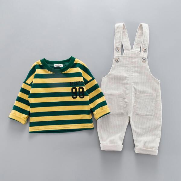 

Toddler Boys Letter And Striped Tee & Corduroy Overall, Multicolor