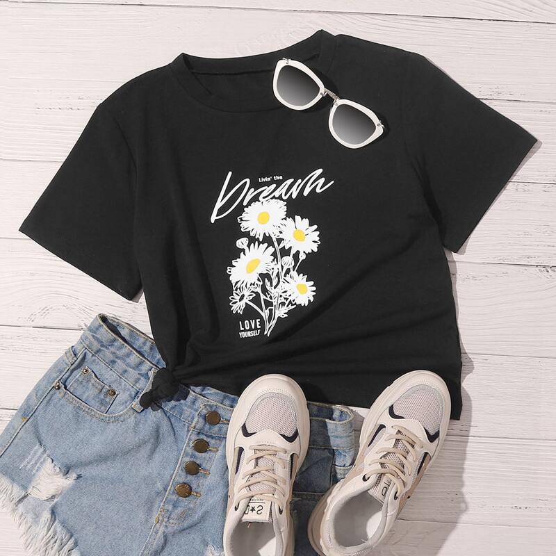 

Floral Graphic Tee, Black