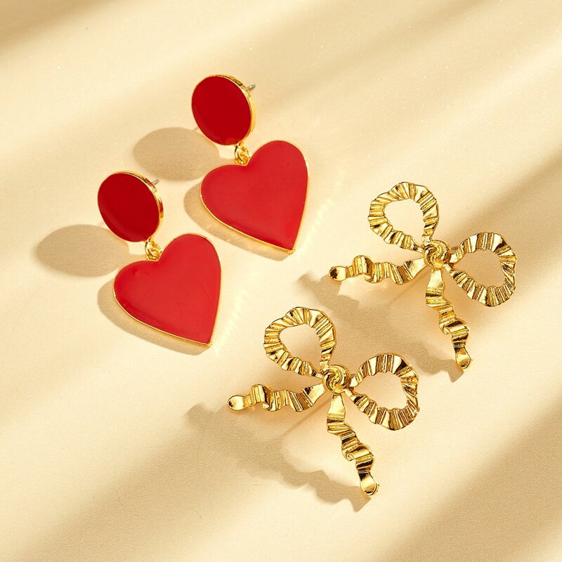 

1pair Bow Design Heart Charm Drop Earrings, Multicolor