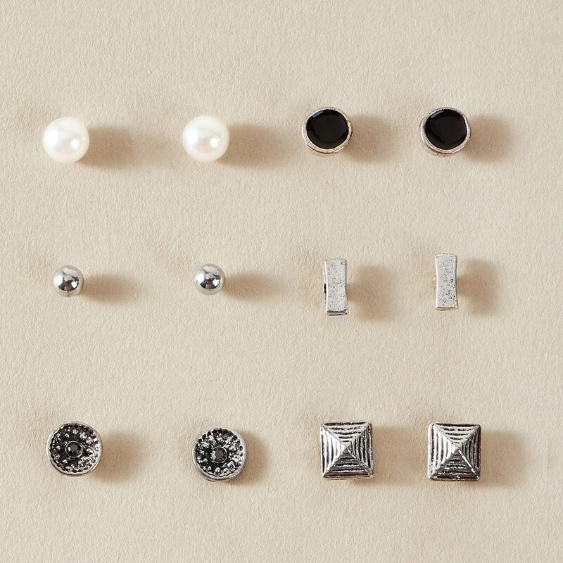 

6pairs Rhinestone Engraved Faux Pearl Decor Earrings, Multicolor