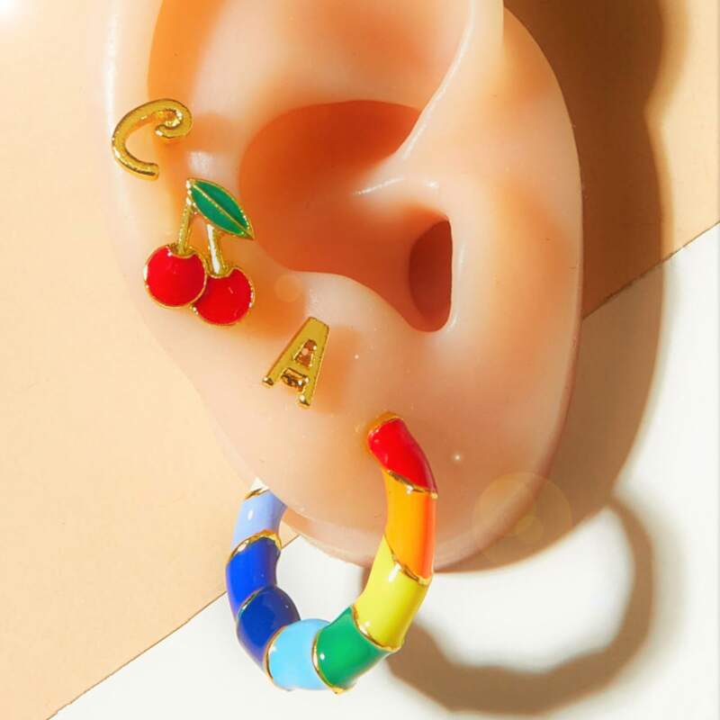 

4pcs Cherry & Letter Design Earrings, Multicolor