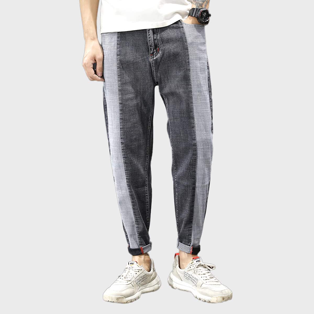 

Guys Contrast Panel Pocket Side Jeans, Grey