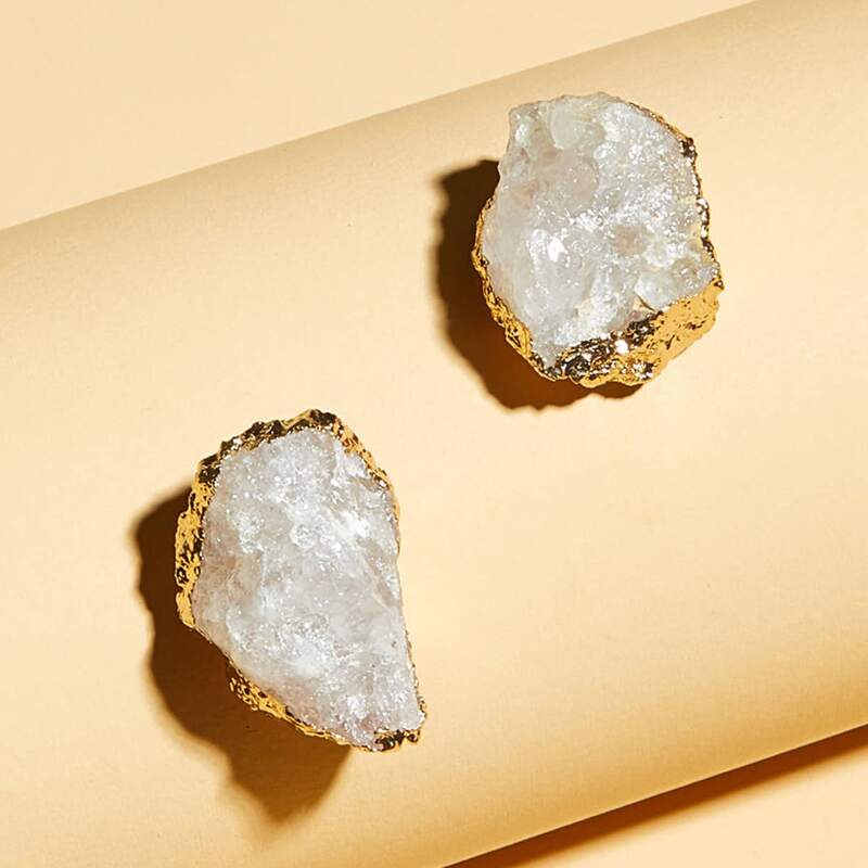 

1pair Stone Decor Stud Earrings, White