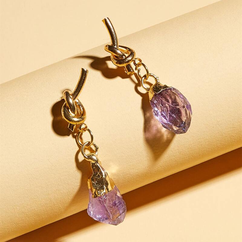 

1pair Knot & Natural Stone Decor Drop Earrings, Multicolor